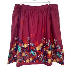 Modcloth 100% Cotton Floral Circle Skirt Merlot Lined Size 2X Gypsy Cottagecore